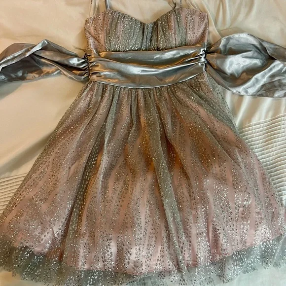 B Darlin Silver and Pink sparkly dress - Picture 2 of 6